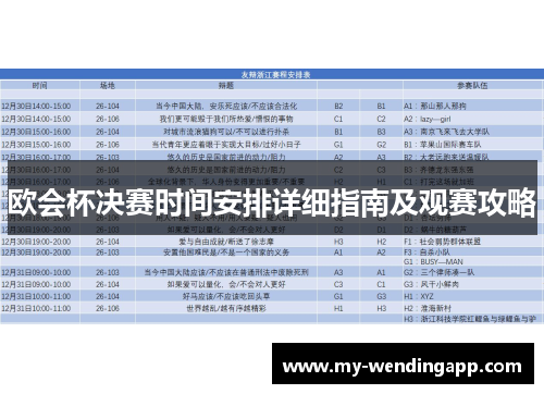 欧会杯决赛时间安排详细指南及观赛攻略